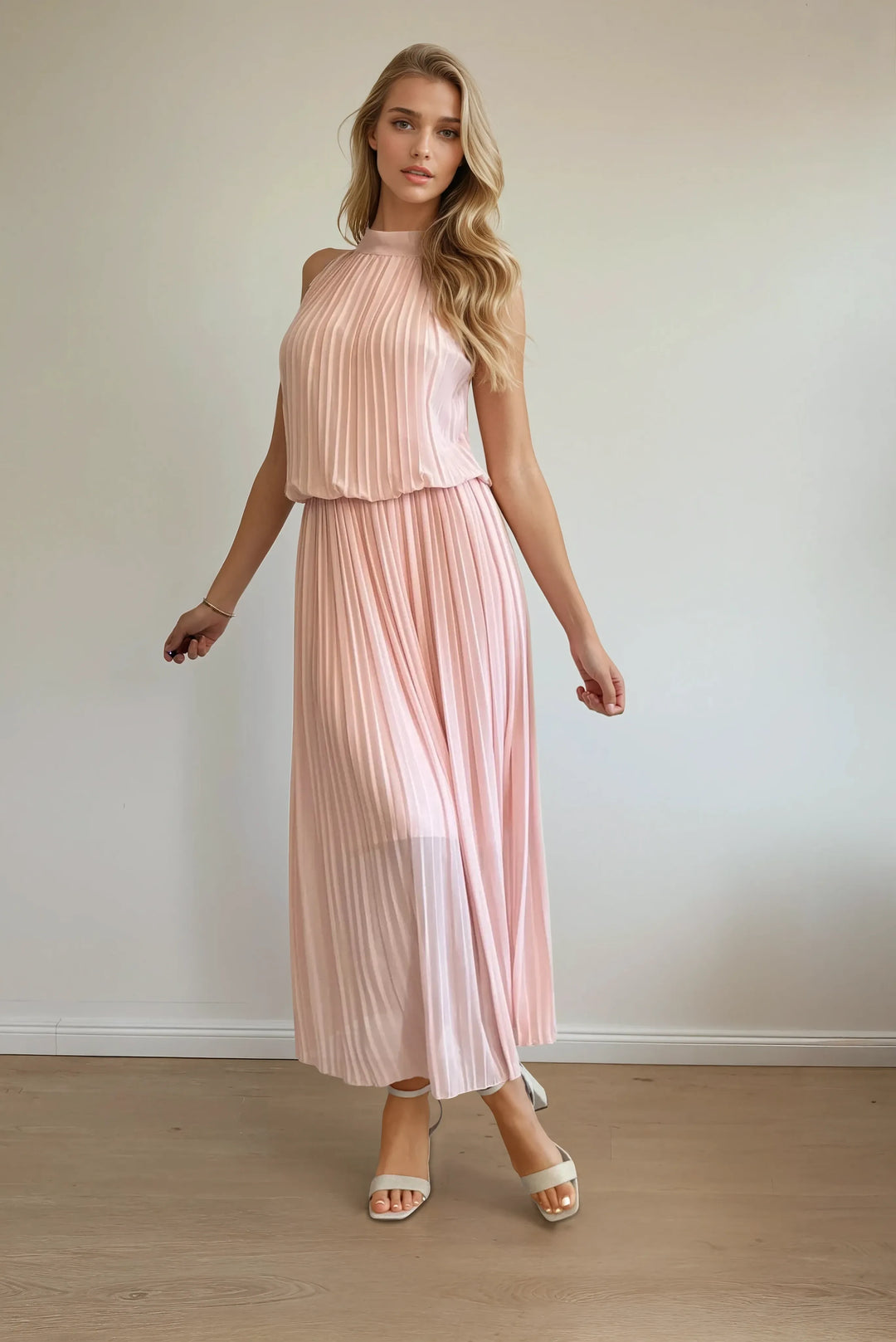 Langes Plissee-Kleid (Rosa)