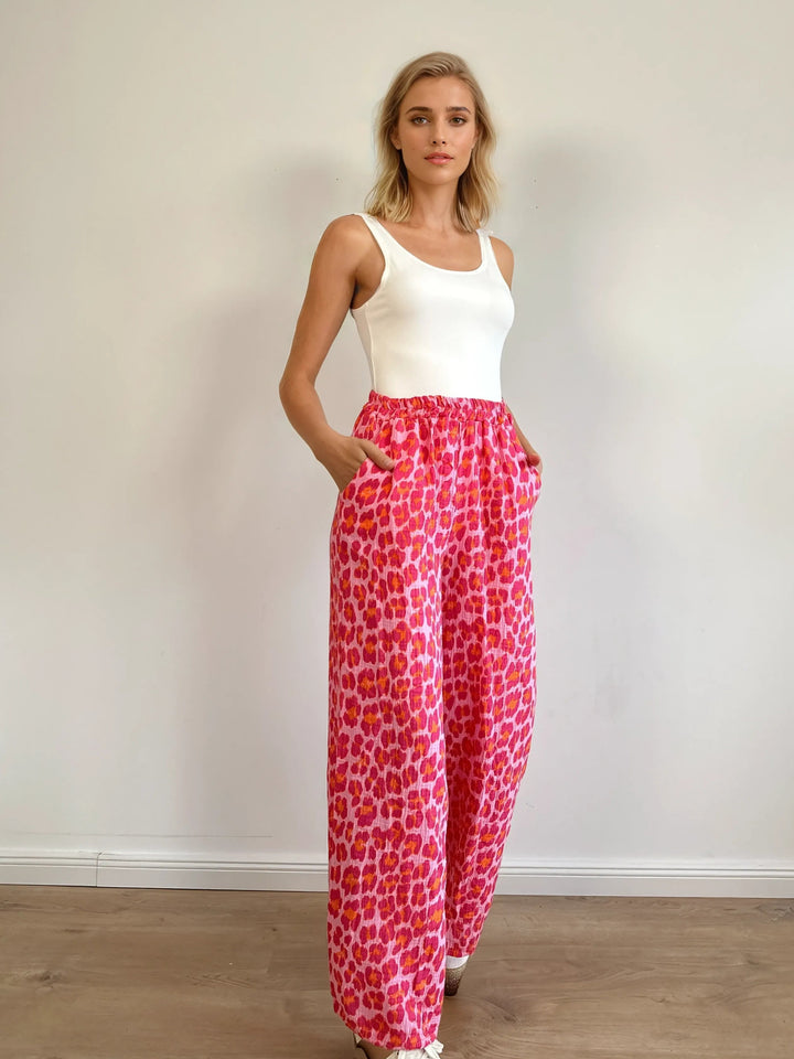 Musselin Hose (Rosa Rot Leomuster)