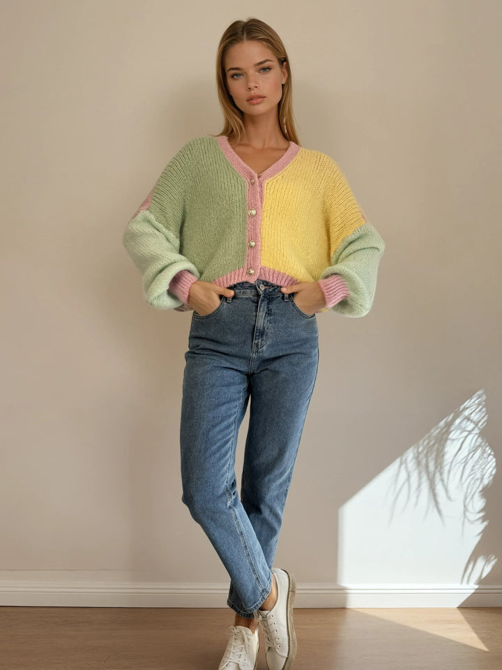Strick-Cardigan in Pastellfarben (Gelb, Grün, Rosa)