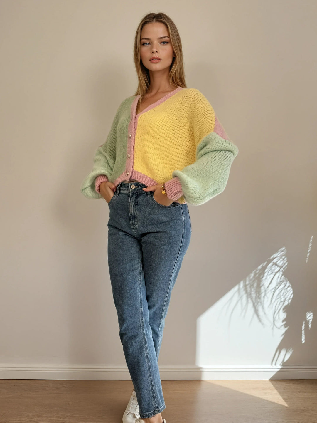 Strick-Cardigan in Pastellfarben (Gelb, Grün, Rosa)