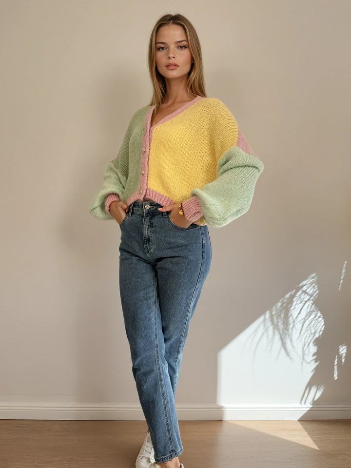 Strick-Cardigan in Pastellfarben (Gelb, Grün, Rosa)