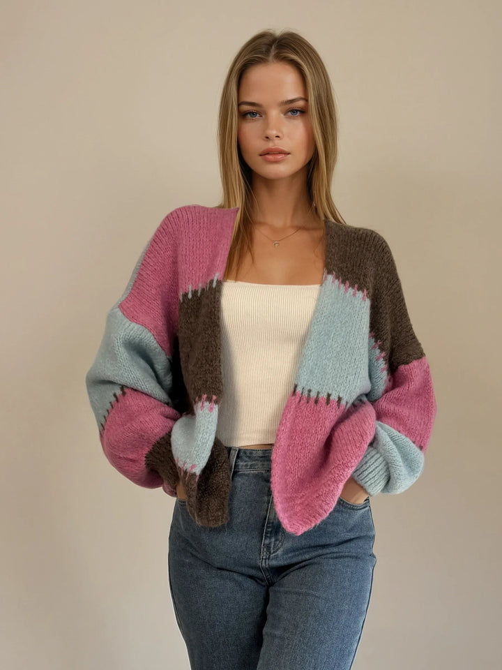 Cardigan in Pastellfarben (Braun, Pink, Helblau)