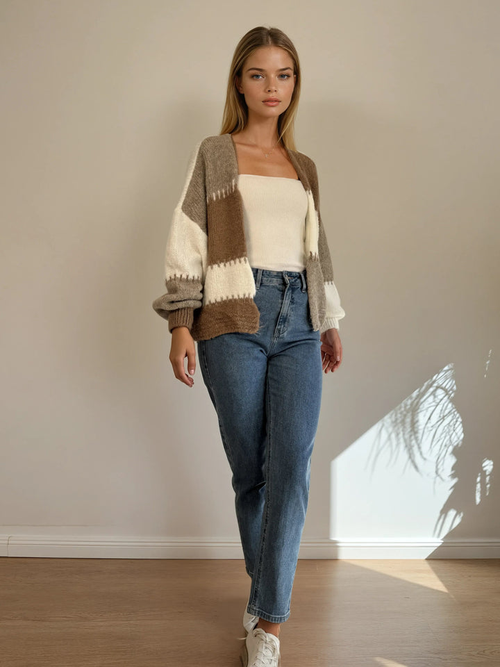 Cardigan in Pastellfarben (Braun, Weiß, Beige)