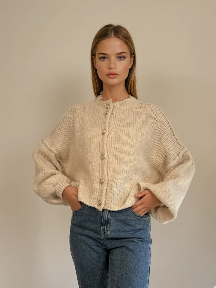 Strickjacke mit Knopfleiste (Beige)