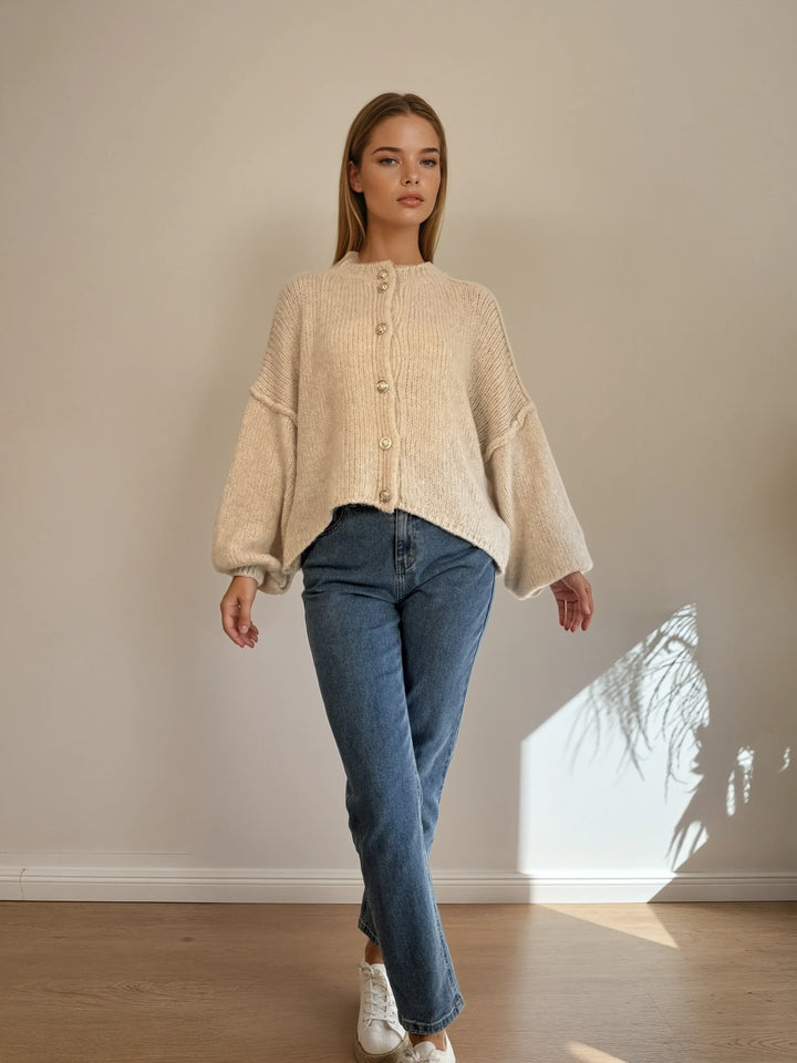Strickjacke mit Knopfleiste (Beige)