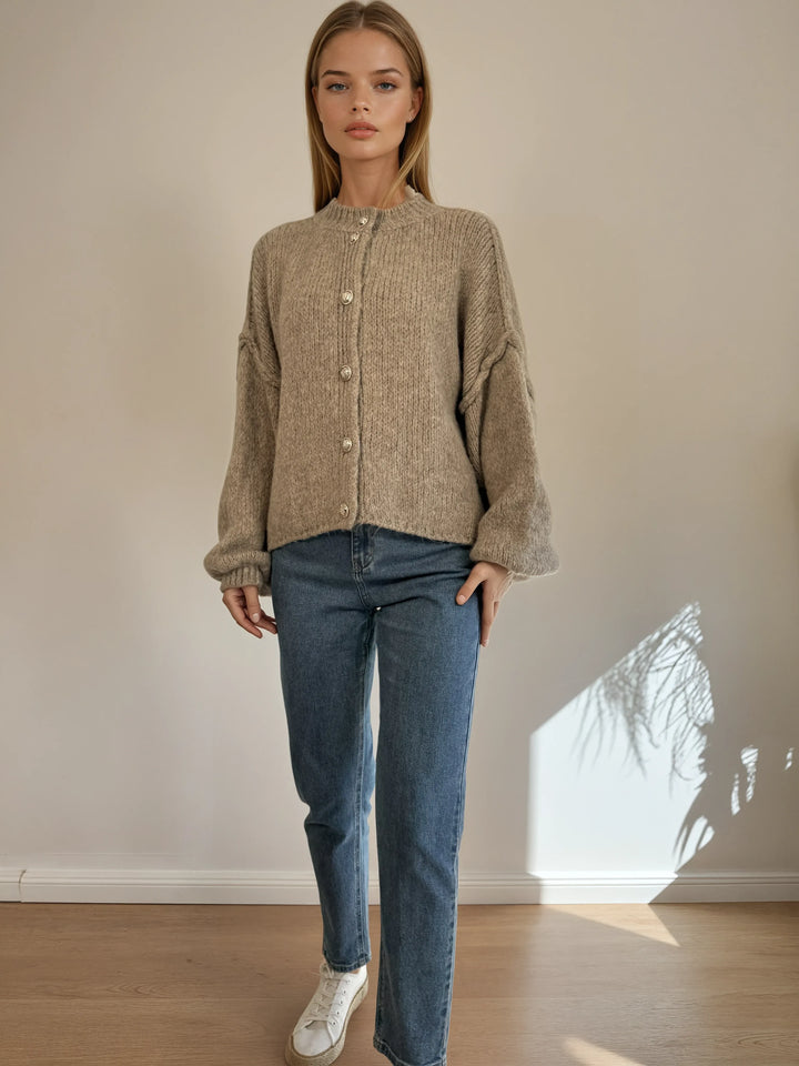 Strickjacke mit Knopfleiste (Taupe)