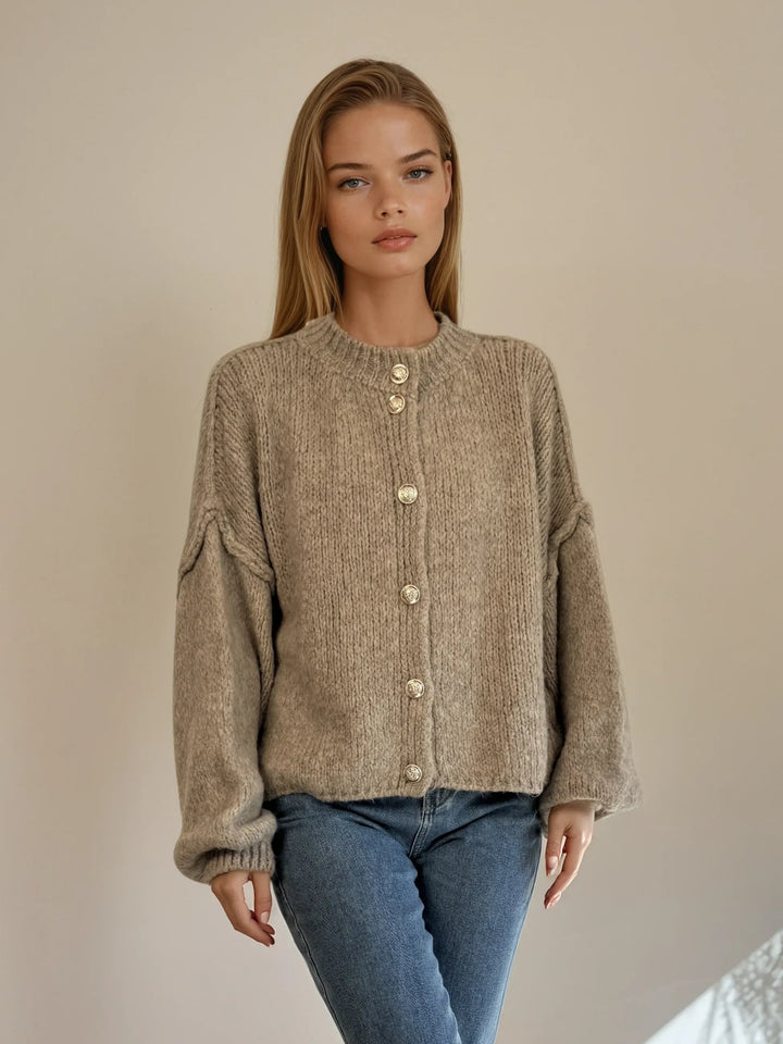 Strickjacke mit Knopfleiste (Taupe)