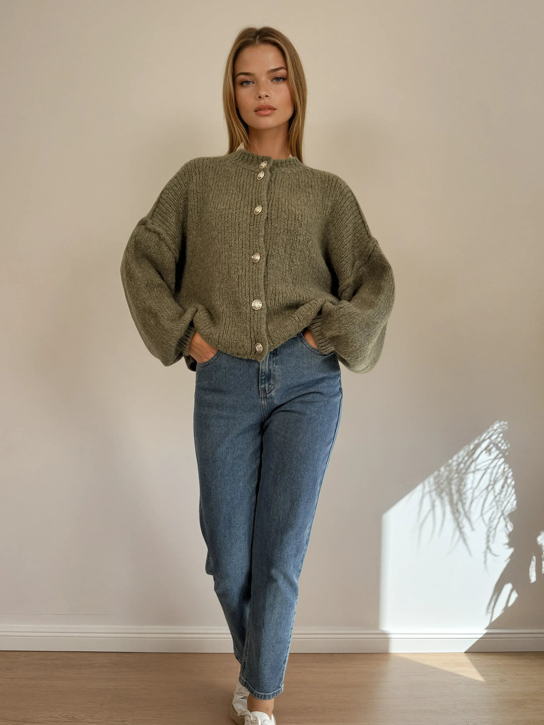 Strickjacke mit Knopfleiste (Khaki)