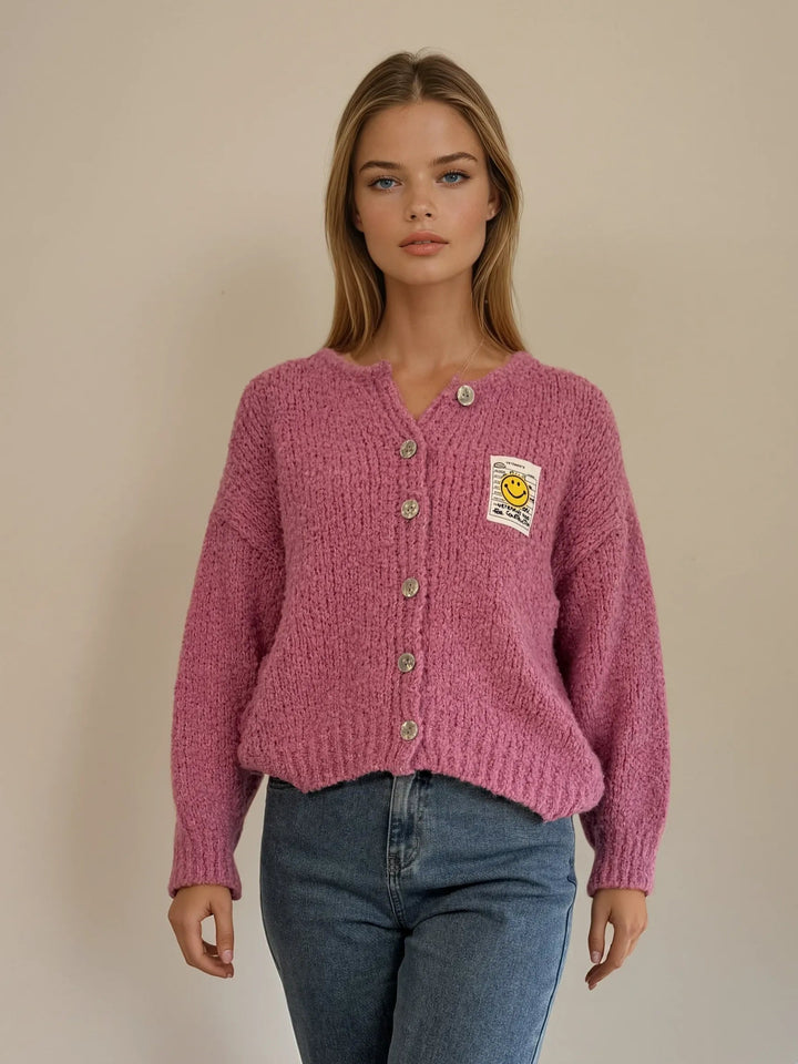 Cardigan mit Smiley-Patch (Rosa)