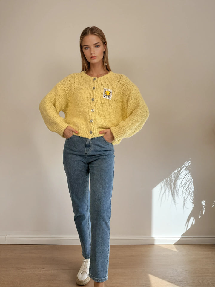 Cardigan mit Smiley-Patch (Gelb)