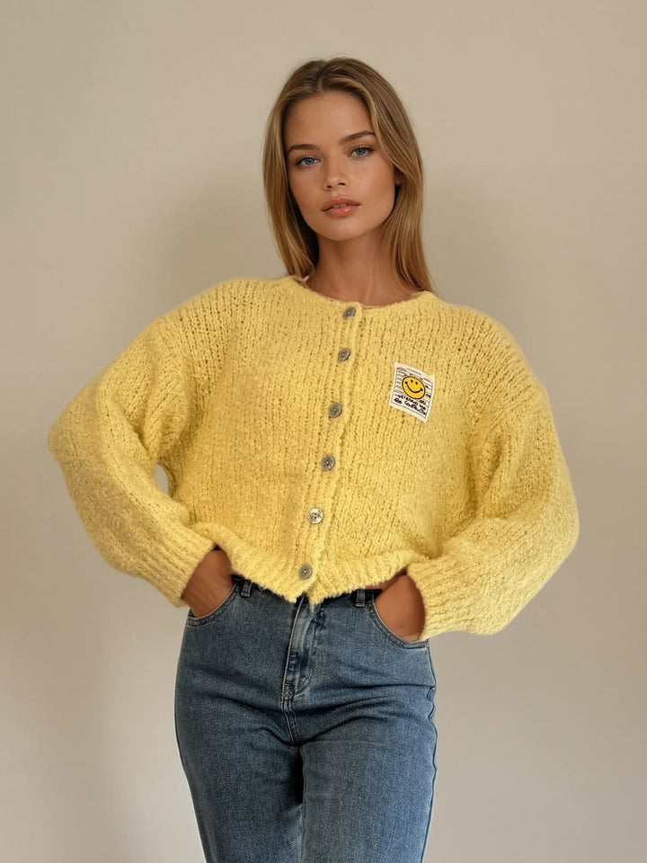 Cardigan mit Smiley-Patch (Gelb)