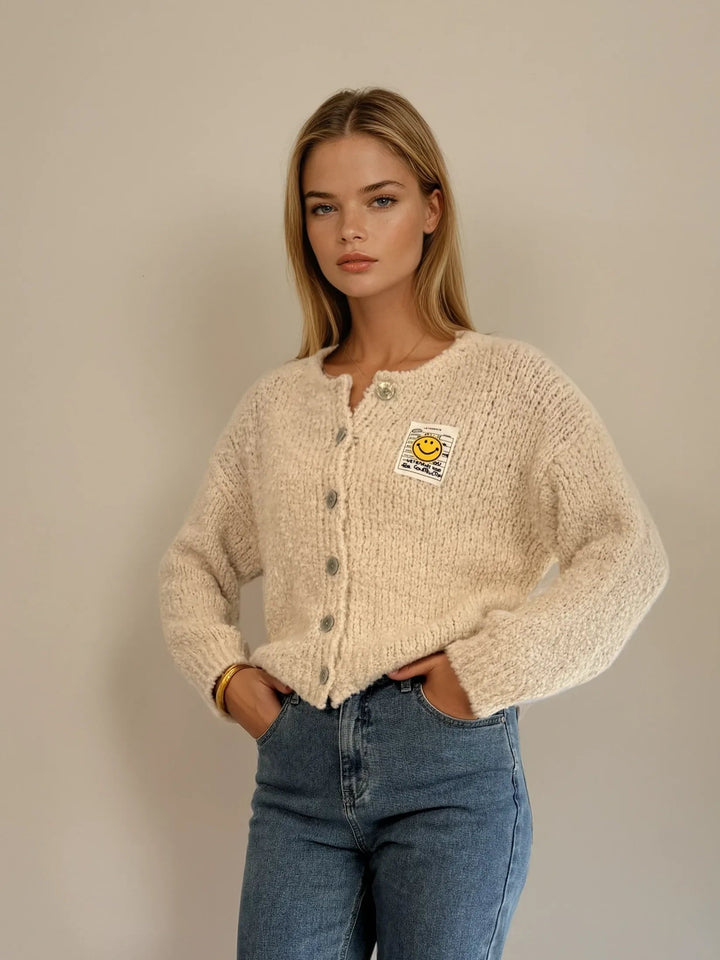 Cardigan mit Smiley-Patch (Beige)