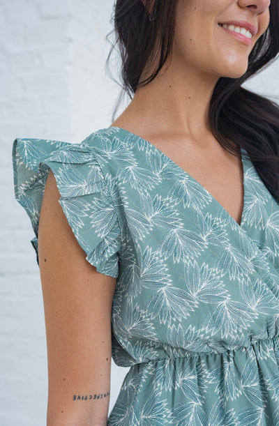 Kurzes Kleid mit Blumenprint (Blau-Grün)