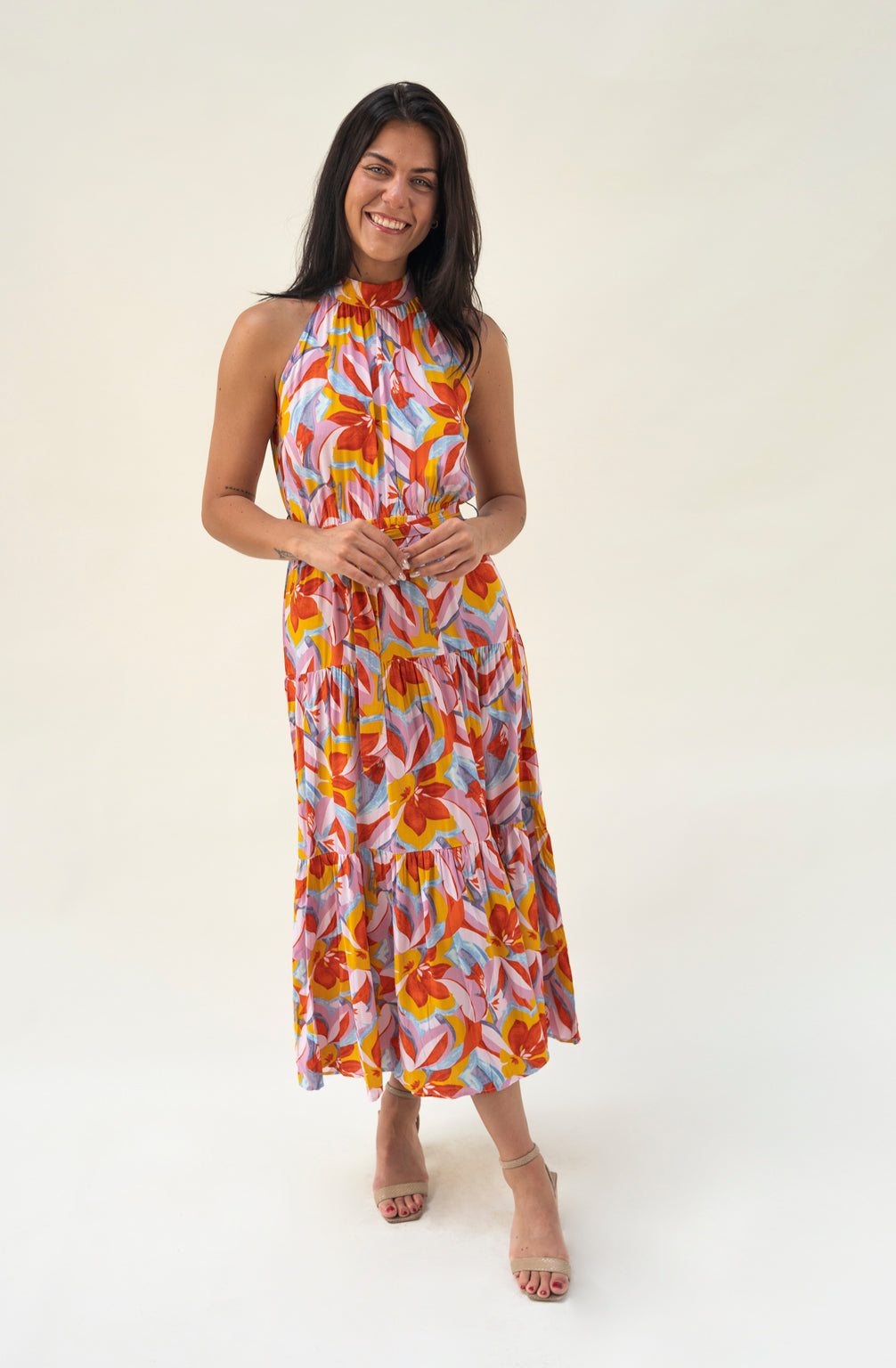 Ärmelloses Maxikleid mit Blumenprint (Buntmix)