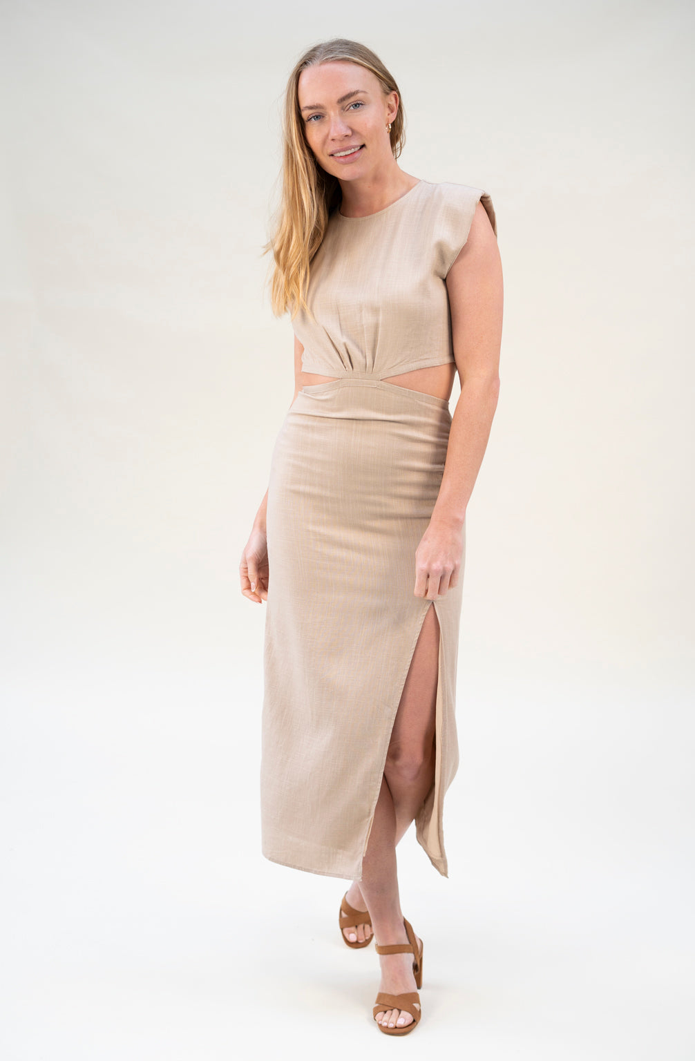 Midikleid mit Cut-Outs (Beige)