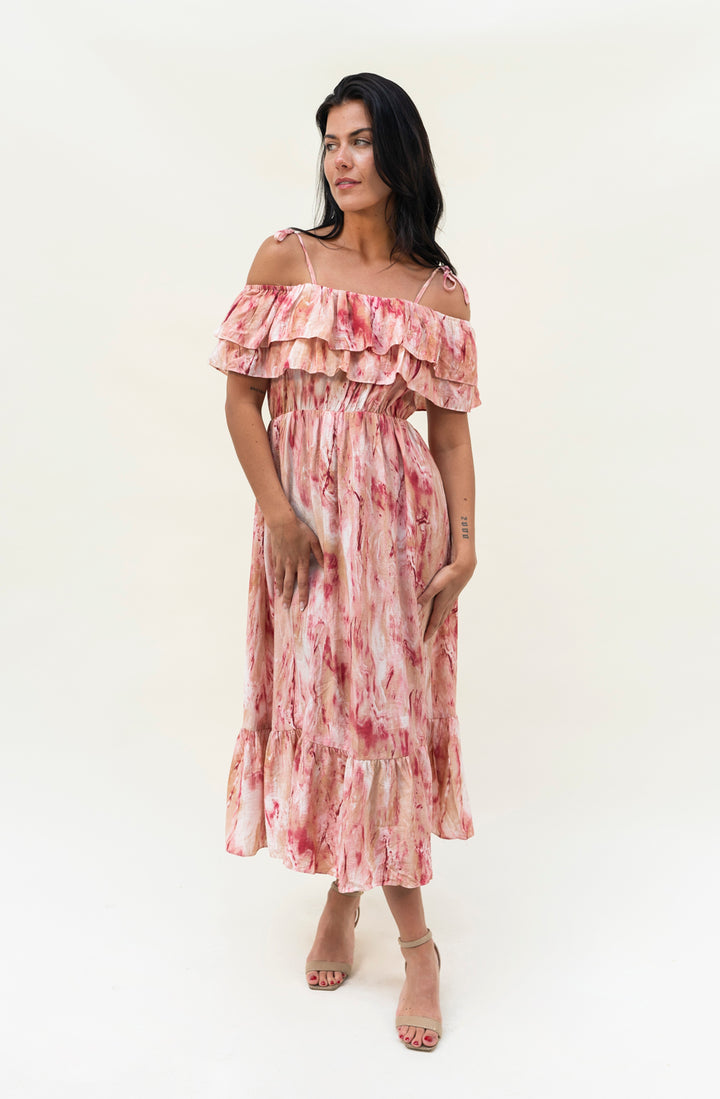 Kleid mit Volants und Spaghettiträgern (Rosa)