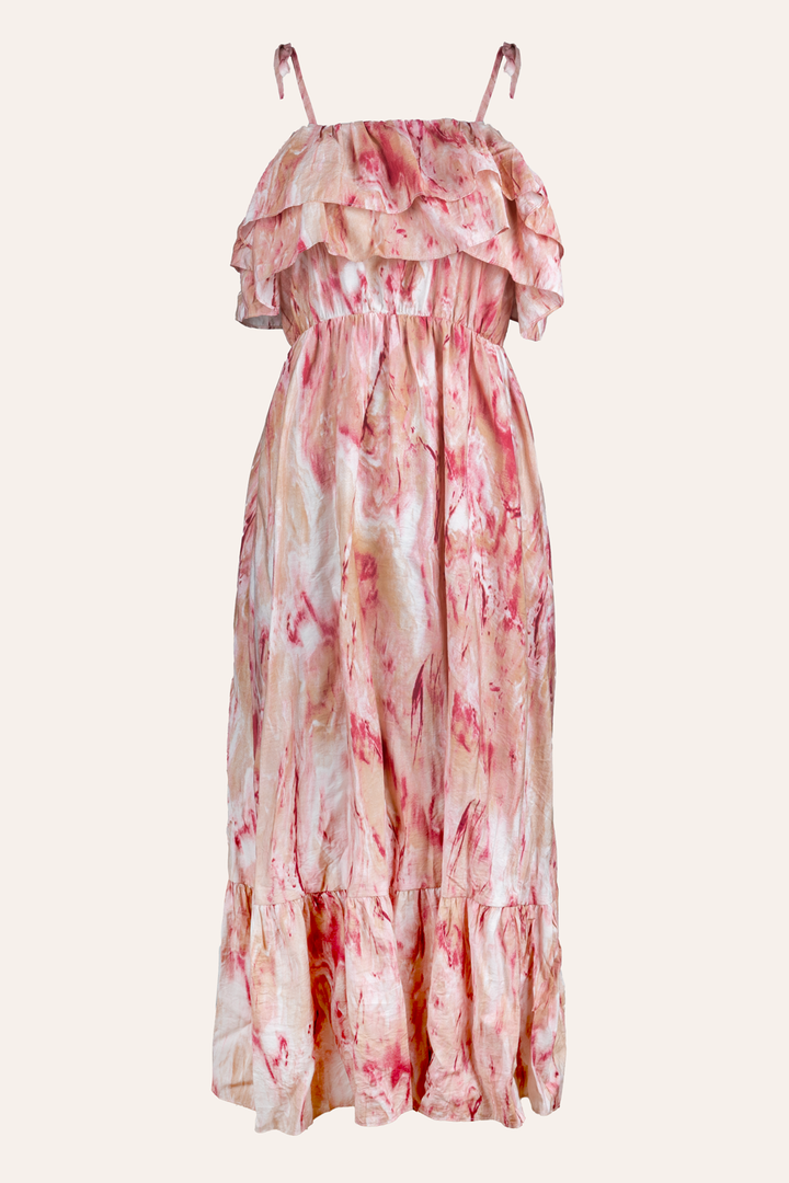 Kleid mit Volants und Spaghettiträgern (Rosa)