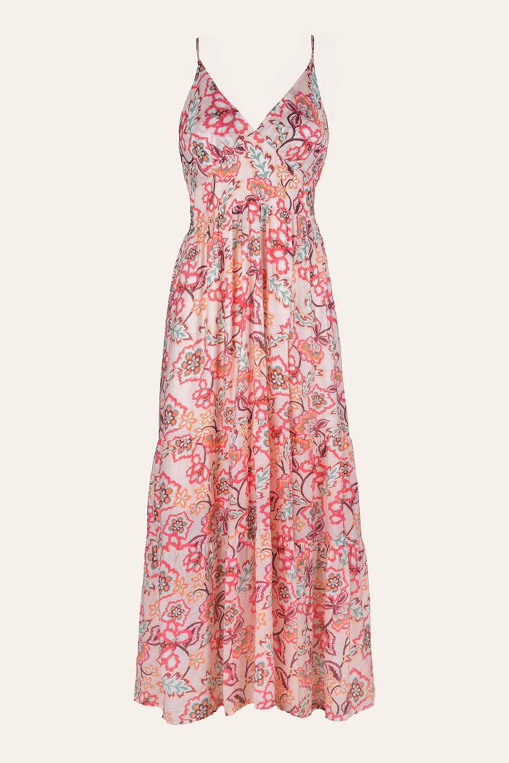 Maxikleid mit Spaghettiträgern und Blumenprint (Rosa)