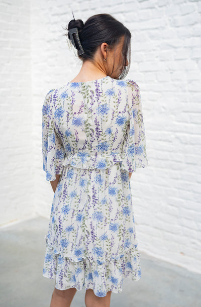 Kleid mit Blumenprint (Weiss-Blau)