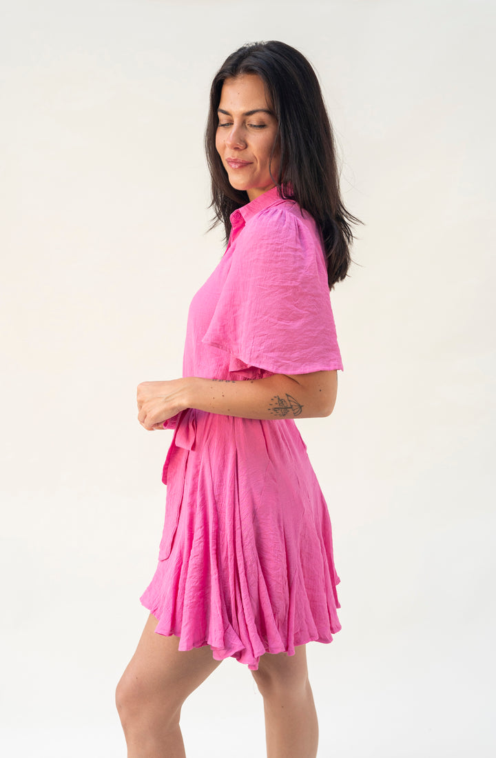 Kurzes Kleid mit ausgestelltem Rock (Pink)