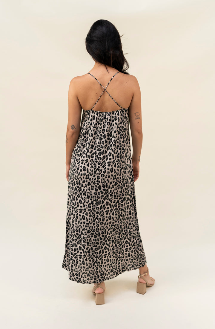 Maxikleid mit Leoprint (Leo-Grau)