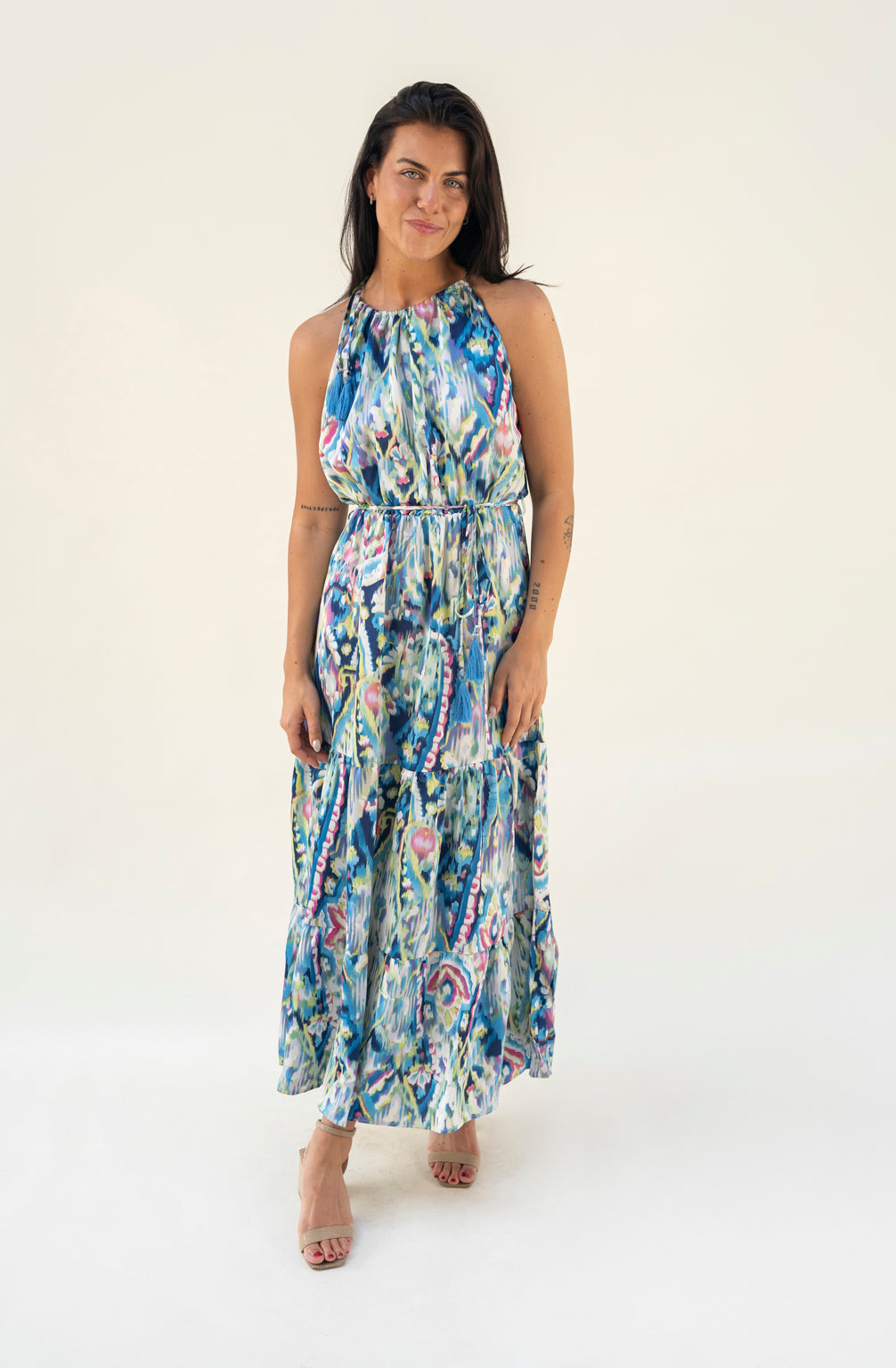 Maxikleid mit Print (Blau-Grün)