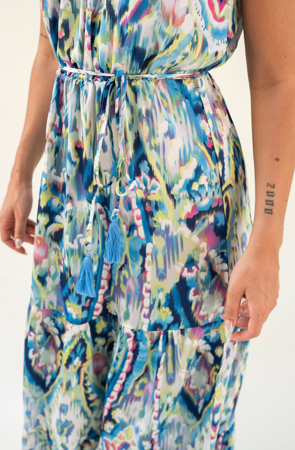 Maxikleid mit Print (Blau-Grün)