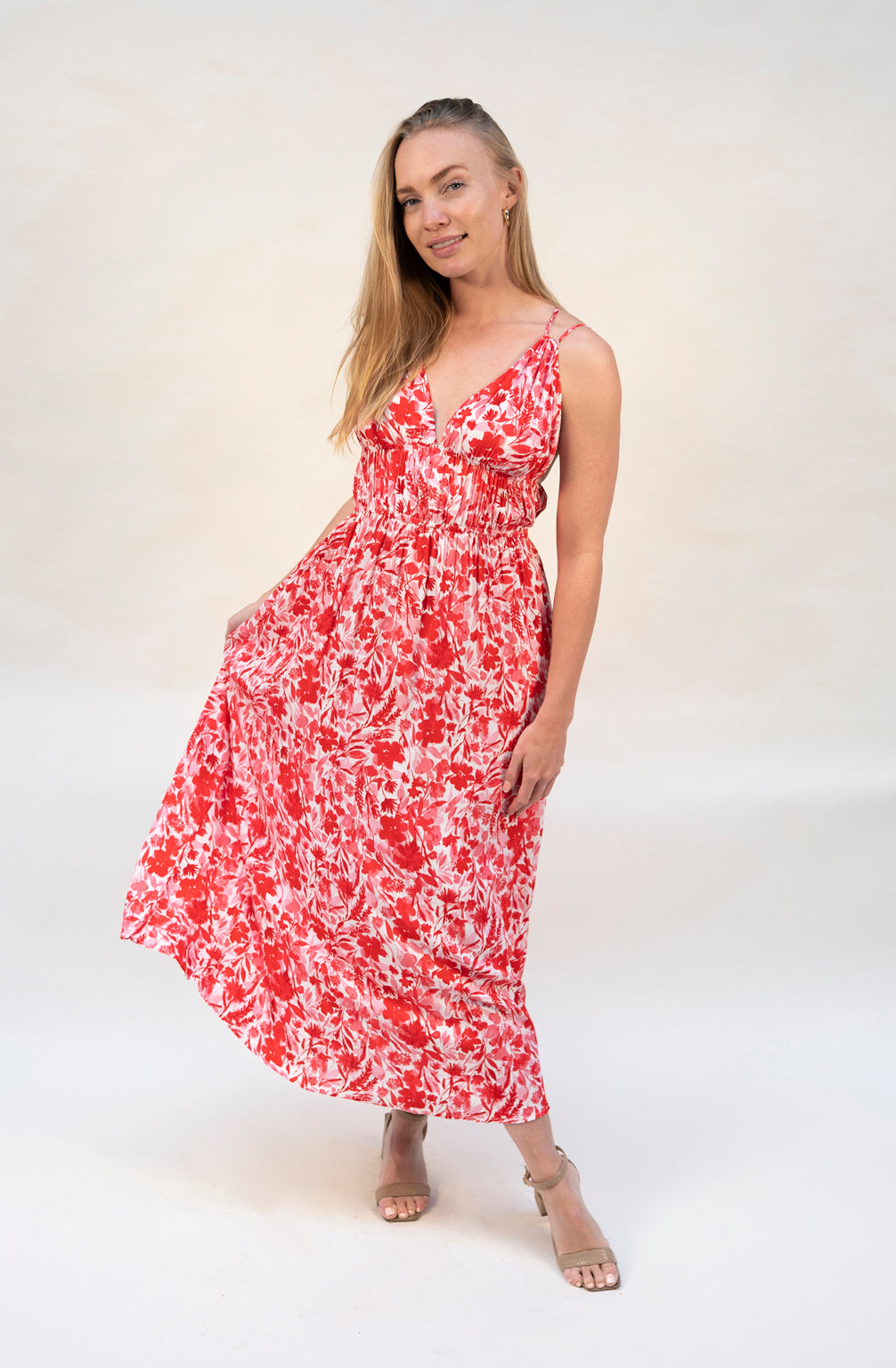 Maxikleid mit Floralem Print (Rot)