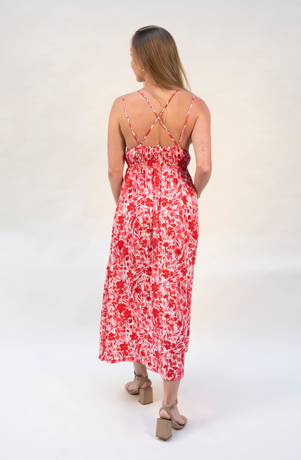 Maxikleid mit Floralem Print (Rot)