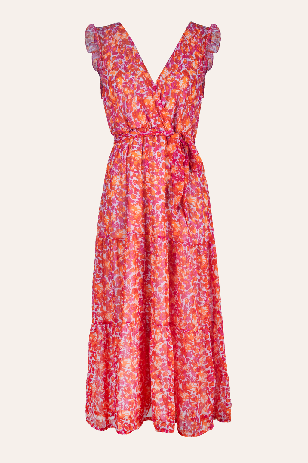 Maxikleid mit floralem Print und Gürtel (Pink-Orange)