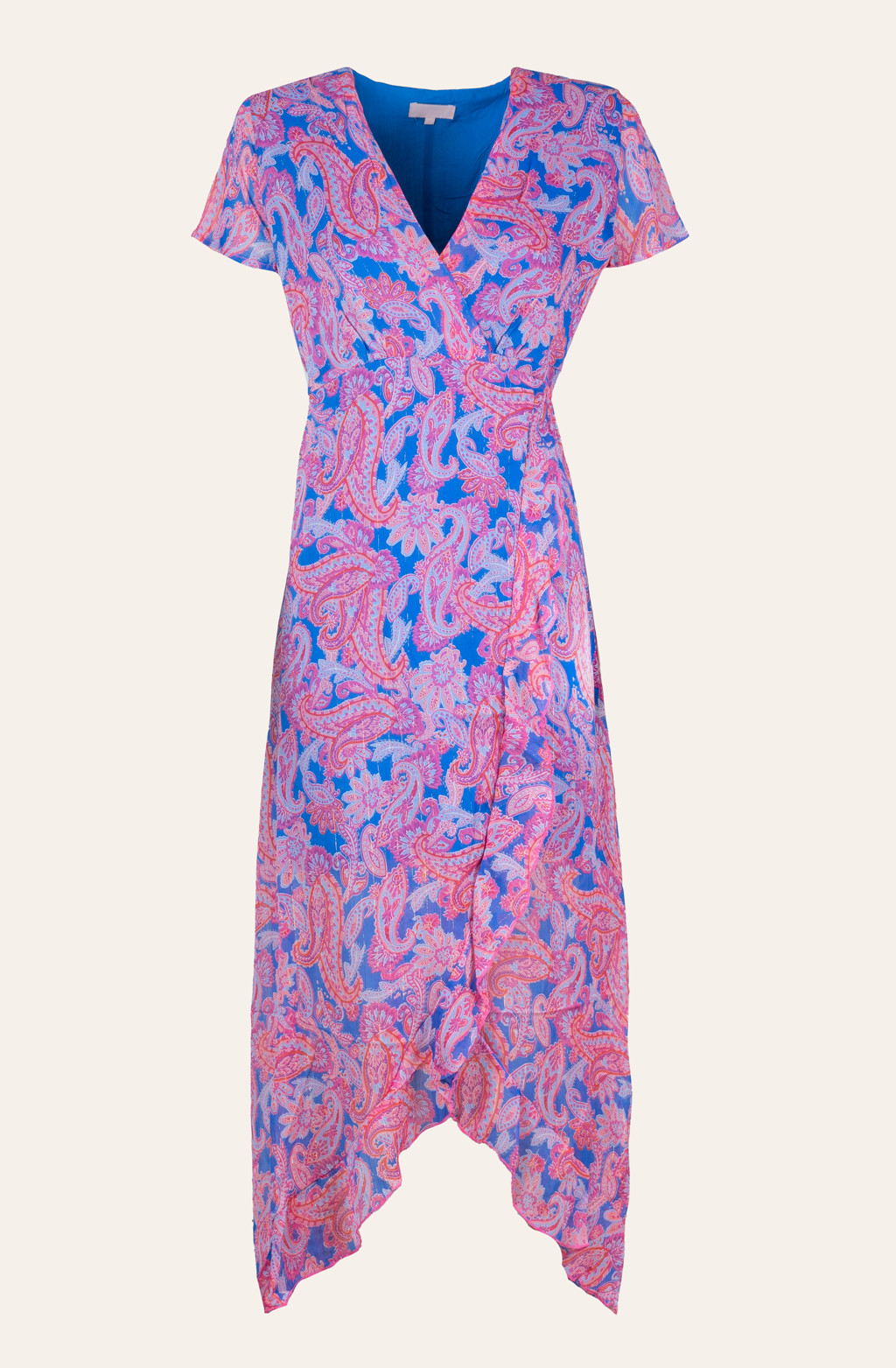 Langes Wickelkleid mit floralem Print (Blau-Pink)