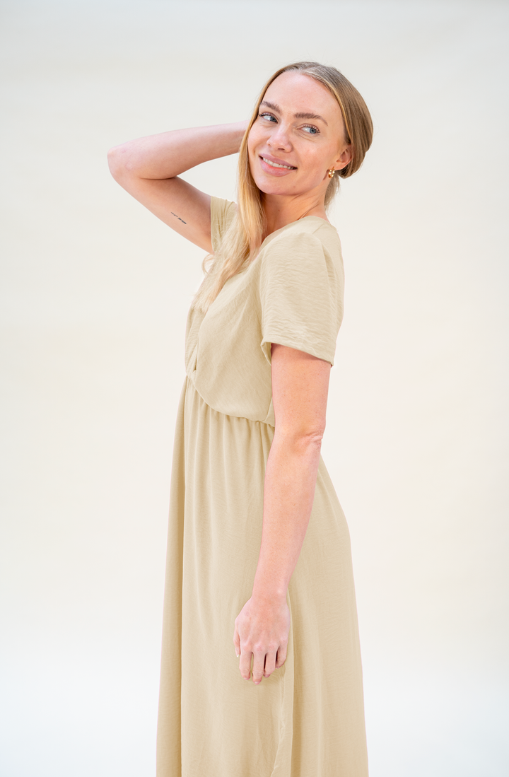 Midikleid mit V-Ausschnitt (Beige)