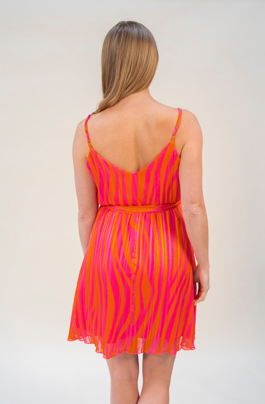 Minikleid mit Spaghettiträgern (Pink-Orange)