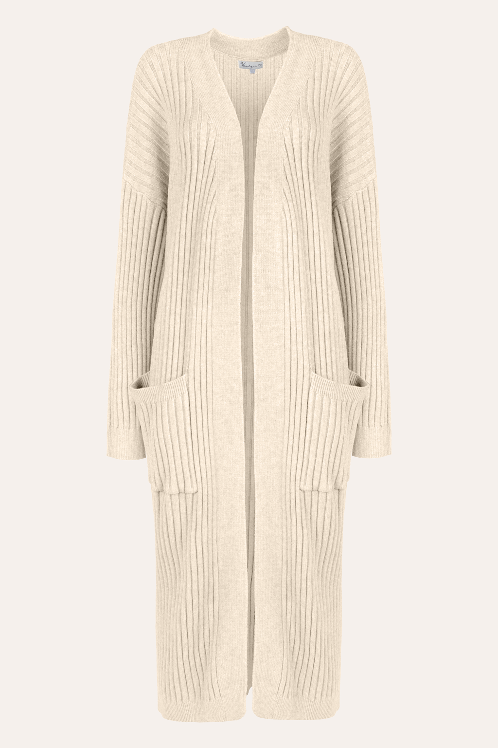 Maxi Cardigan mit Rippenmuster (Beige)