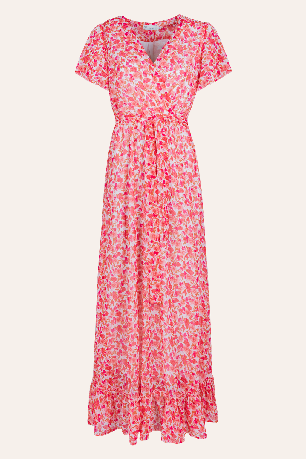 Maxikleid mit Blumenprint (Creme-Pink)