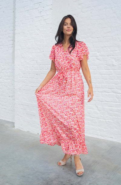 Maxikleid mit Blumenprint (Creme-Pink)