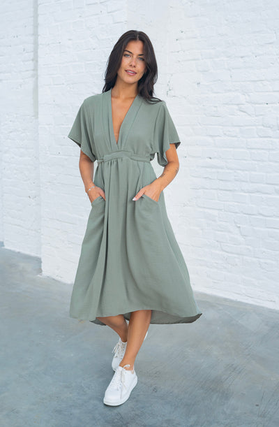 Midikleid mit Gürtel (Khaki)