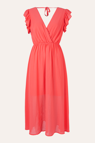 Kleid mit kurzen Volantärmeln (Koralle)
