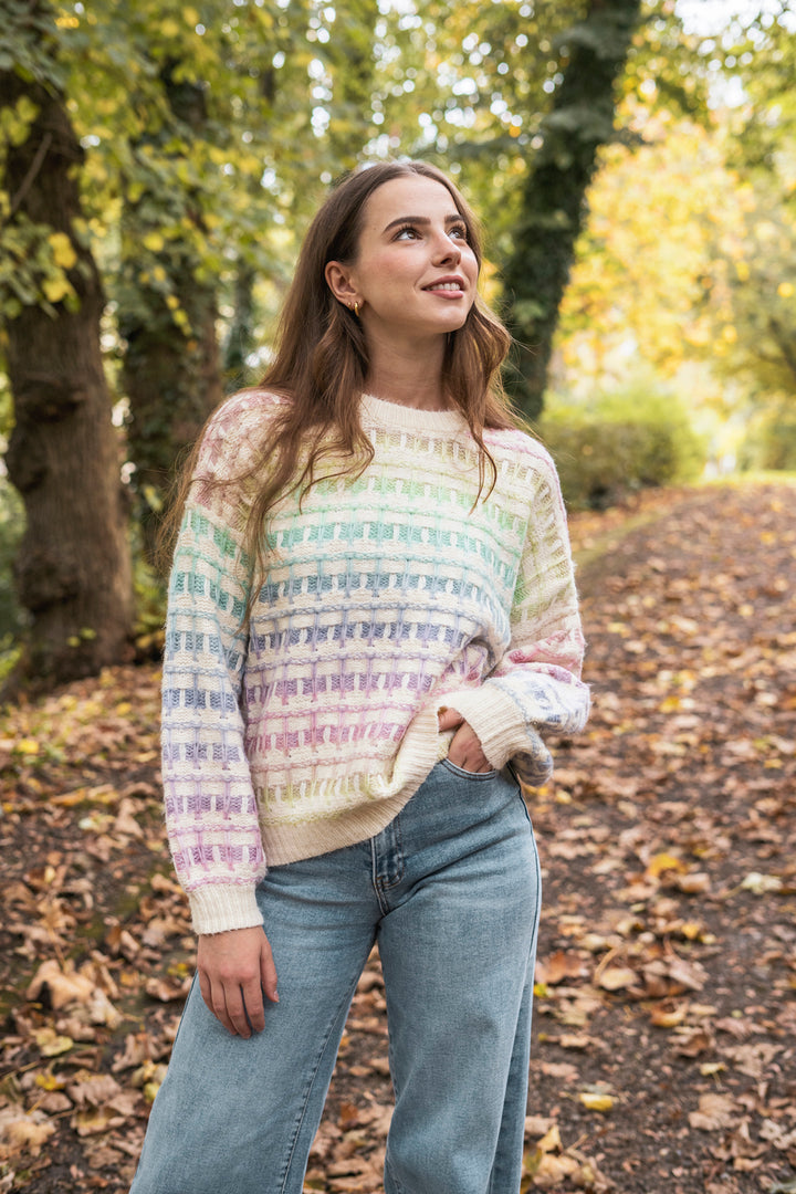 Strickpullover mit Farbverlauf (Creme-Bunt)