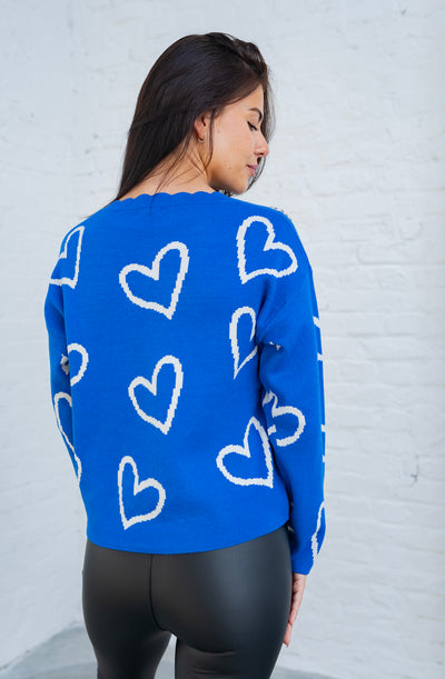 Pullover mit Herzen (Blau)