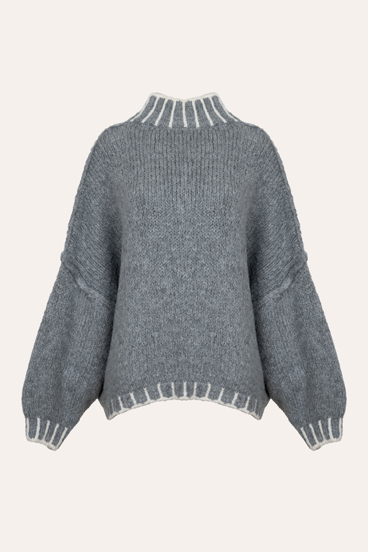 Pullover mit Ziernähten (Grau)