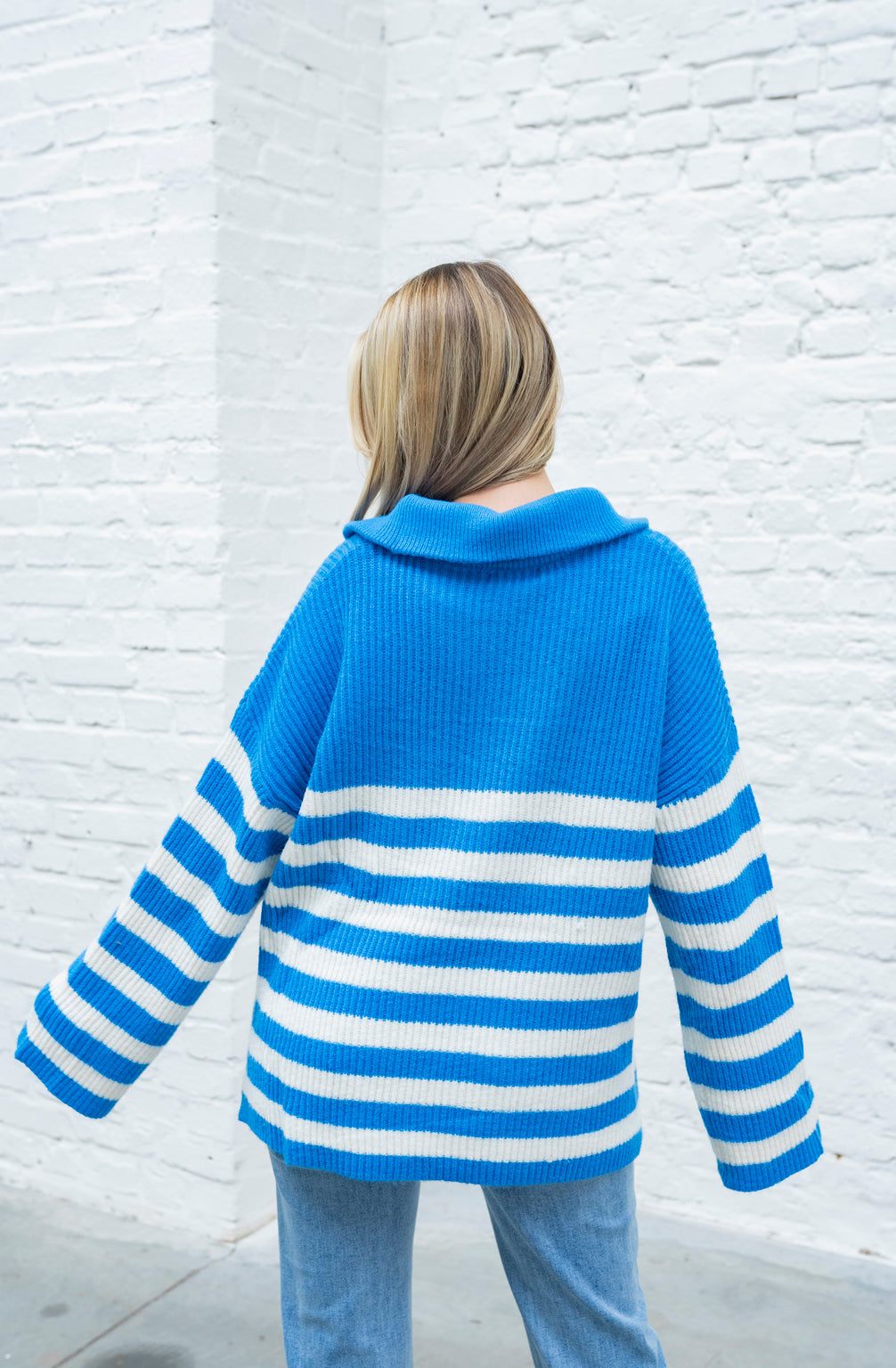 Zip Pullover mit Streifen (Blau)