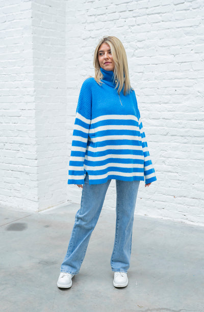 Zip Pullover mit Streifen (Blau)