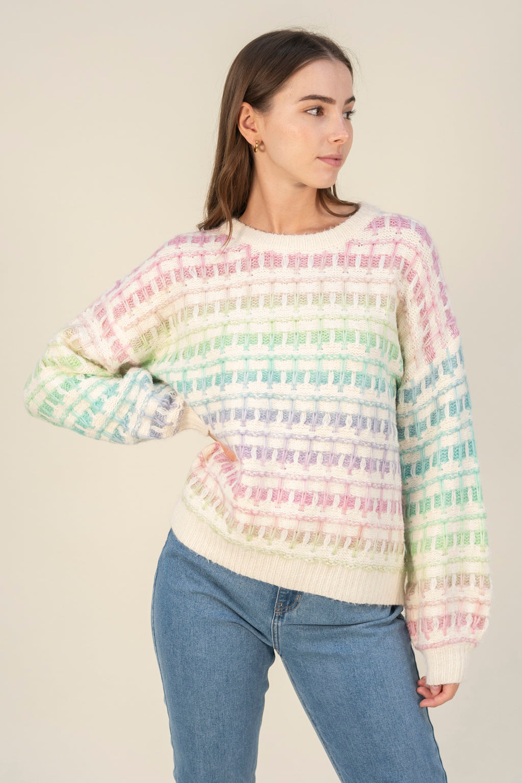 Strickpullover mit Farbverlauf (Creme-Bunt)