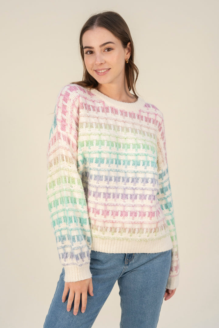 Strickpullover mit Farbverlauf (Creme-Bunt)