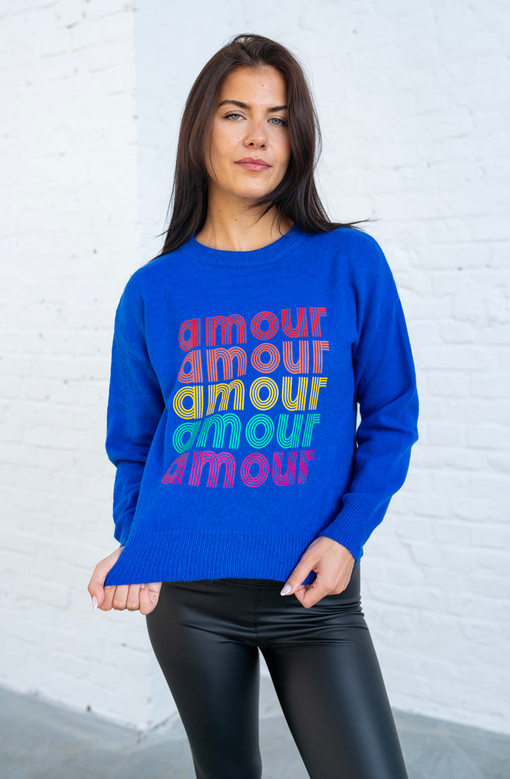 Pullover mit Schriftzug Amour (Dunkelblau)