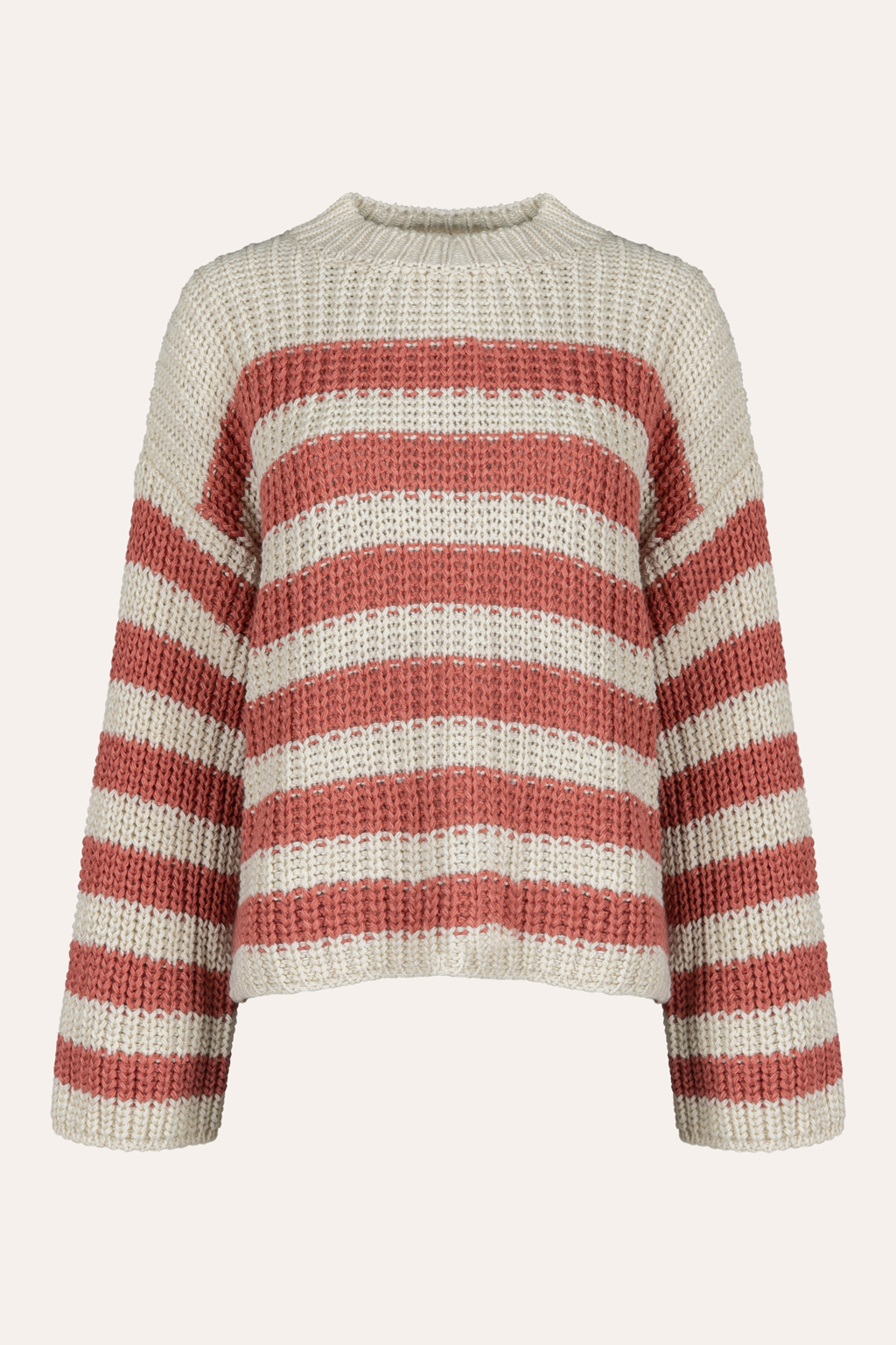 Grober Strickpullover (Creme-Rot)