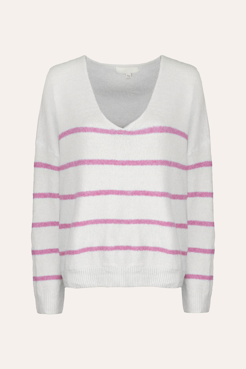 Pullover mit V-Ausschnitt und Streifen (Creme-Pink)