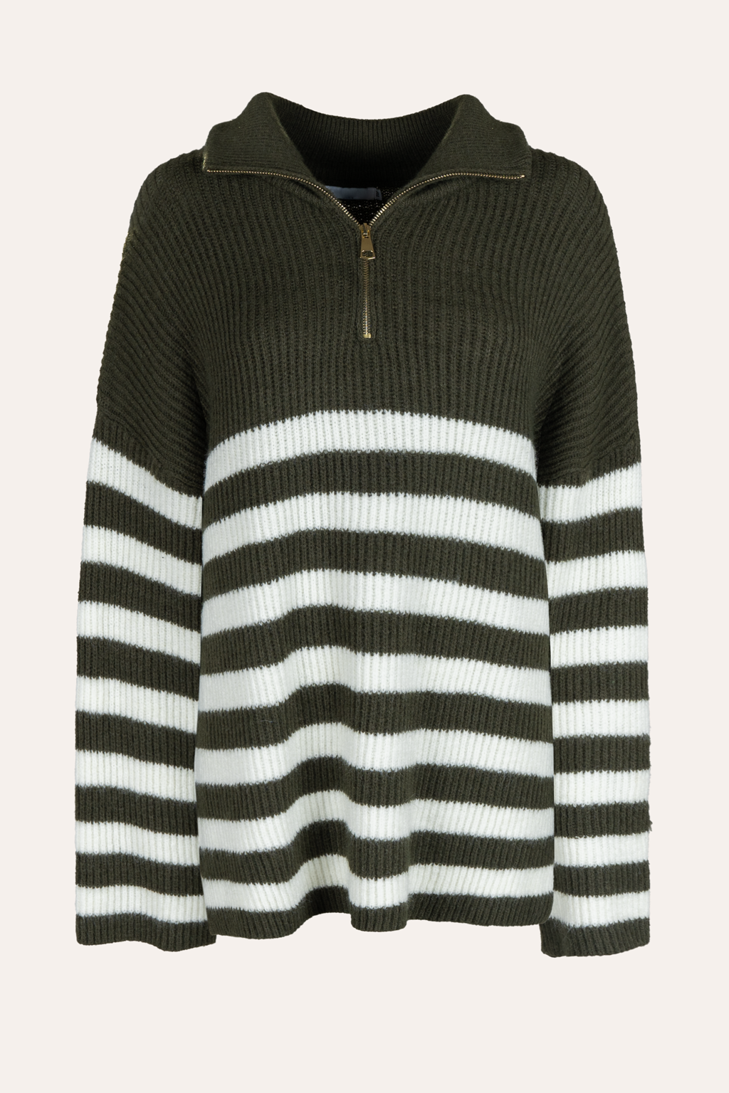 Zip Pullover mit Streifen (Khaki)