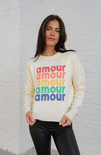 Pullover mit Schriftzug Amour (Creme)
